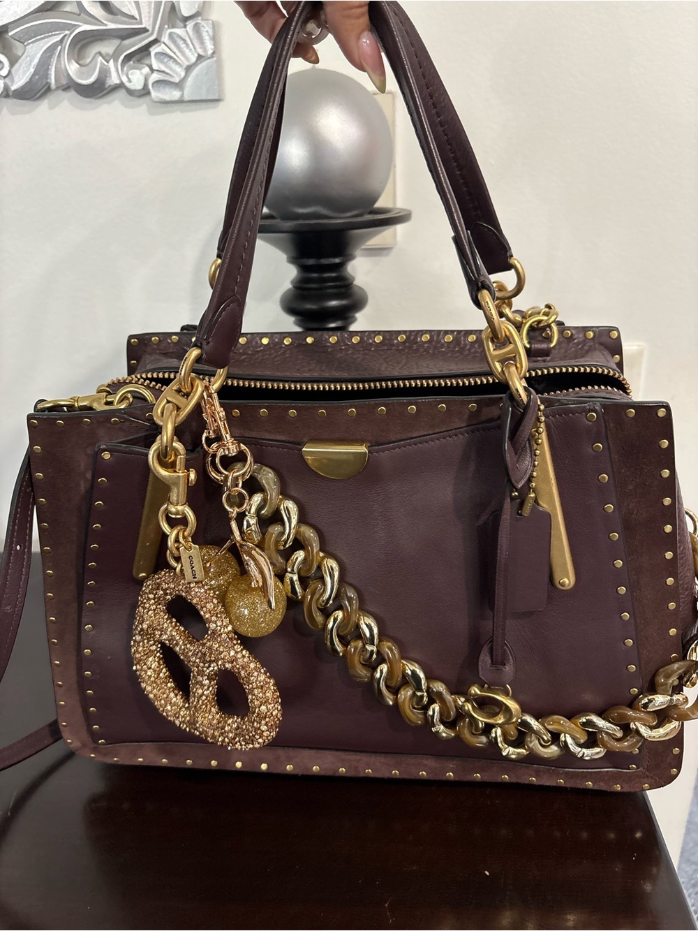 Coach Dreamer 36 with Border Rivets Oxblood Leather Satchel (charms not include) - Picture 2 of 11